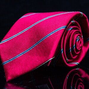 Vintage Christian Dior Red Striped Silk Tie With Blue & Gold Accents Made In USA